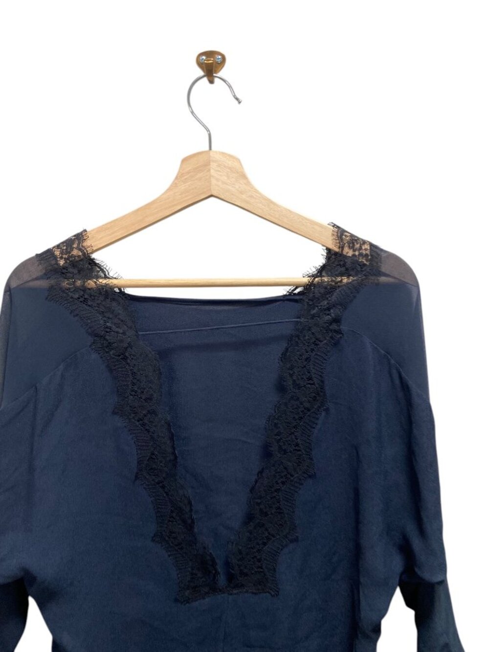 Sandro Paris Navy Blue Blouse Romantic - Picture 12 of 14